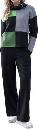 Marble Scotland Checkered Cowl Neck Sweater In Black/green