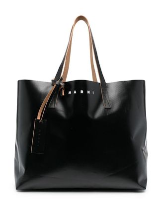 Marni contrast-panel tote bag - men - Calf Leather/Polyester - One Size - Black