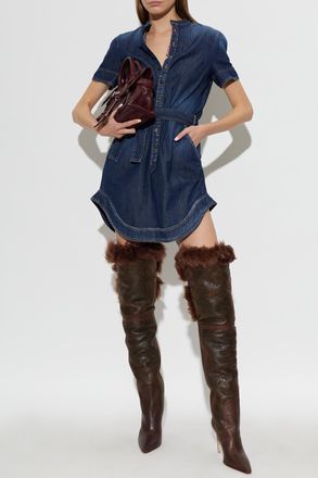 Dsquared2 Denim Dress With Belt, Womens, Navy Blue