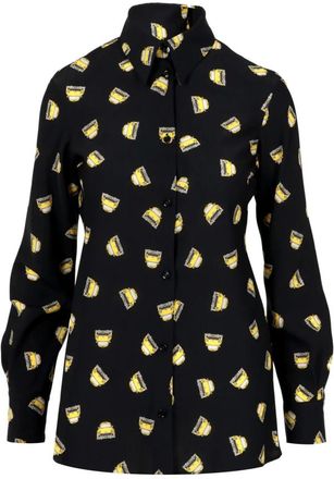 Erika Cavallini Semi Couture Zwarte getailleerde blouse met puntkraag - Dames - Overhemden - Zwart - L - Leer - Overhemden