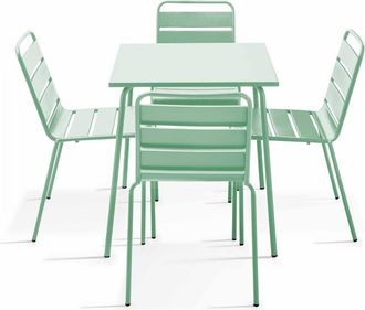 Oviala Mesa de jard&iacute;n y 4 sillas de metal verde salvia