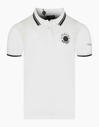 Philipp Plein Mens Plein Sport Twin Tipped Collar Tiger Design On Back White Polo Shirt - Size: 40