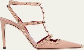 Valentino Garavani 100mm Rockstud Leather Ankle-Strap Pumps