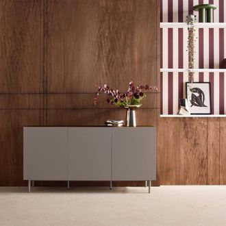 Sweeek Aparador de metal y efecto madera con 3 puertas, 150cm, gris