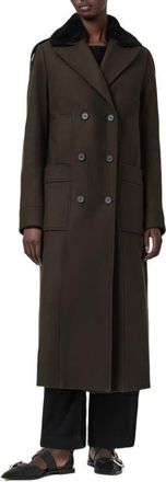 AllSaints Millie Shearling Collar Wool Blend Long Coat in Khaki Green at Nordstrom, Size 8 Us