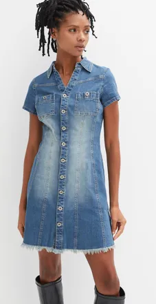 Bonprix Jeanskleid BONPRIX, Damen, Gr. 36, N-Gr, blau denim, Denim/Jeans, Obermaterial: 98% Baumwolle, 2% Elasthan, A-Linie, Kleider Jeanskleid, A-Linien-Schn