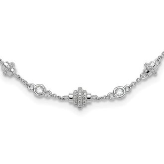 Diamond2Deal Sterling Silver Fancy Cubic Zirconia Necklace 16 with 2 Ext