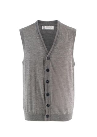 Brunello Cucinelli Grey Cashmere Blend Sweater Vest Size L