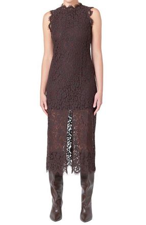 endless rose Front Slit Lace Dress in Espresso at Nordstrom, Size X-Small