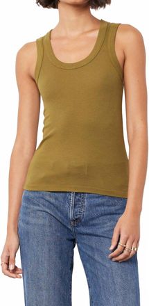 bobi Deep Scoop Fitted Ribbed Tank Top In Dark Olive