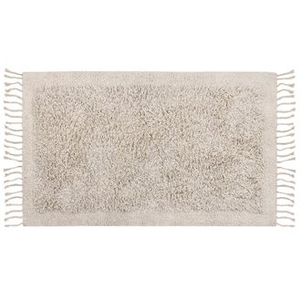 Beliani Beliani - Alfombra De Algod&oacute;n Beige Claro 80 X 150 Cm Pelo Largo Borlas Boho Moderno Bitlis