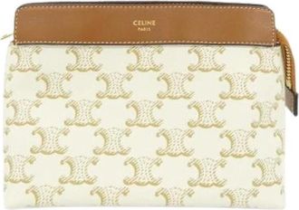 Celine Pre-owned Clutches, female, White, Size: ONE SIZE Pre-owned Triomphe Canvas Pouch
