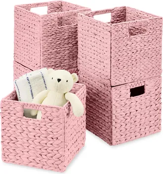Best Choice Products 10.5x10.5in Hyacinth Storage Baskets, Set of 5 Multipurpose Collapsible Organizers