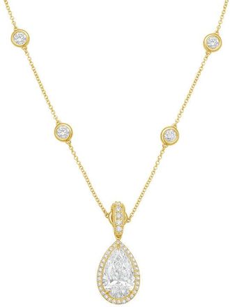 Diana M. Jewels 14kt Yellow gold Lab Grown 5.00 ct Pear Diamond Halo Pendant With Bail