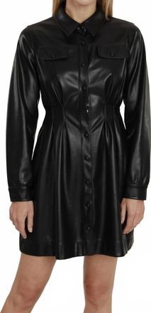 Dolce Cabo Vegan Leather Puff Shoulder Belted Dress In Black