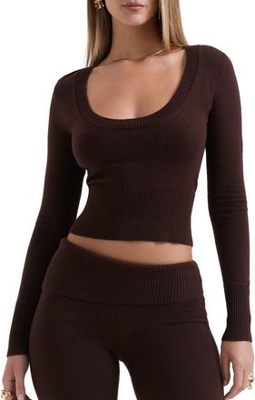 House of CB Raquel Scoop Neck Crop Sweater in Chocolate Brown at Nordstrom, Size Medium