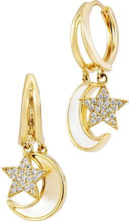 Savvy Cie Jewels 14K GOLD PLATED OVER BRASS MOON AND STAR MOTHER OF PEARL DROP EARRINGS
