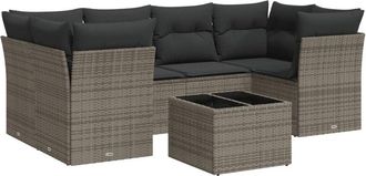 vidaXL Vidaxl - Set De Sof&aacute;s De Jard&iacute;n 7 Piezas Con Cojines Rat&aacute;n Pe Gris