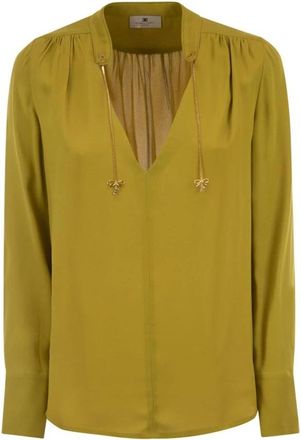 Elisabetta Franchi V-Hals Blouse met Kettingdetail - Dames - Blouses - Geel - XS - Overhemden