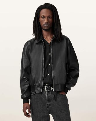 AllSaints Sheep Leather Marco Oversized Leather Bomber Jacket, Size: L