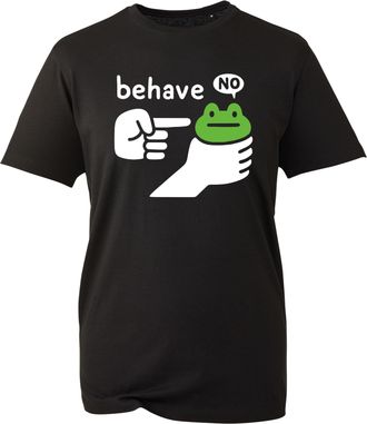 Generic Behave No Dishonest Frog T-Shirt, Cute Naughty Frog Character Artwork, Lighthearted Unisex Casual Tee for Gifting (Black, 12 Years)