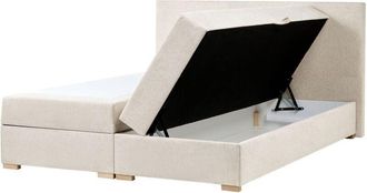 Beliani Divan Bed with Storage Light Beige Fabric EU Super King Size 6ft Upholstered with Storage Modern Style MAJOR