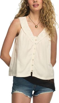 Lucky Brand Lace Trim Sleeveless Cotton Blend Top in Whisper White at Nordstrom, Size X-Large