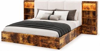 STILVORA Cama Con Arc&oacute;n 180 X 200 Cm De Mdf, 6 Nichos, Led Regulable Y Cabecero Acolchado, Sin Colch&oacute;n, Marr&oacute;n