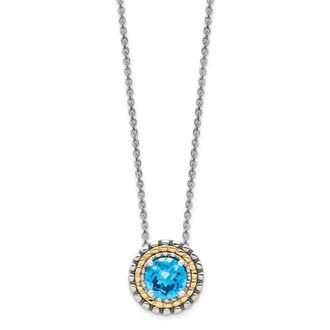 Diamond2Deal Sterling Silver with 14K Accent Round Light Swiss Blue Topaz Pendant Necklace