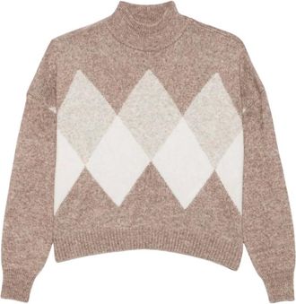 Pennyblack Argyle Cropped Turtleneck Trui - Dames - Truien - Beige - Maat: S