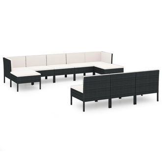 vidaXL 10 Pcs Garden Lounge Set Con Vime Pe Negro