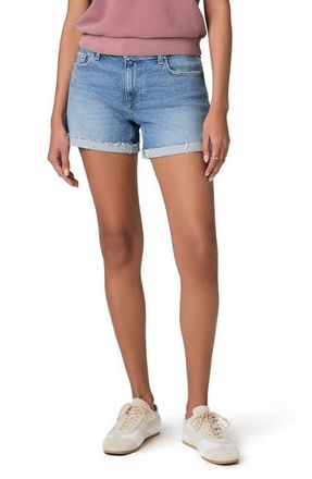 Paige Dylan Cuffed Raw Hem Mid Rise Denim Shorts in Tulipe at Nordstrom, Size 25