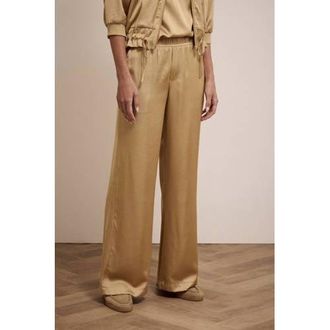 Tramontana satijnen wide leg regular waist casual broek camel