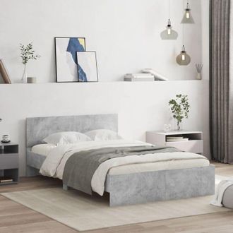 vidaXL Vidaxl - Estructura De Cama Con Cabecero Gris Hormig&oacute;n 135x190 Cm