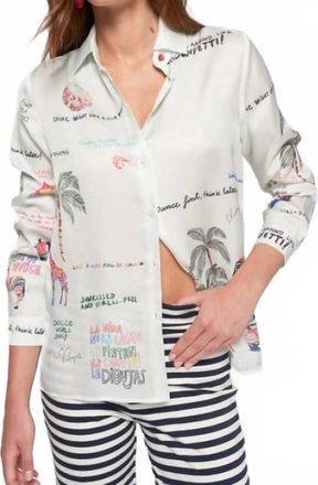 Vilagallo Womens Quotes And Palm Trees Shirt In White
