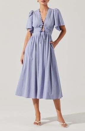 ASTR the Label Hadleigh Scallop Detail Cotton Blend Midi Dress in Periwinkle Blue at Nordstrom Rack, Size Large