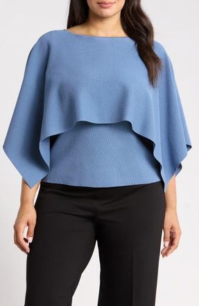 Anne Klein Boat Neck Cape Sweater in Dutch Blue at Nordstrom, Size 0X