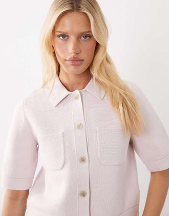 Arket Cardigan a maniche corte in maglia di cotone rosa con tasche multitasche