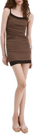 Mango Double Layer Ruched Tank Minidress in Brown at Nordstrom, Size 10