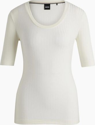 HUGO BOSS Womens Scoop Neck Three-Quarter Sleeve T-Shirt - White - Size: 10