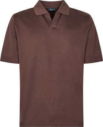 Herno Short-Sleeved Polo Shirt with V-Notch Collar