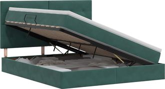 vidaXL Cama Con Almacenamiento Y Colch&oacute;n Verde Oscuro 140 X 200 Cm Vidaxl