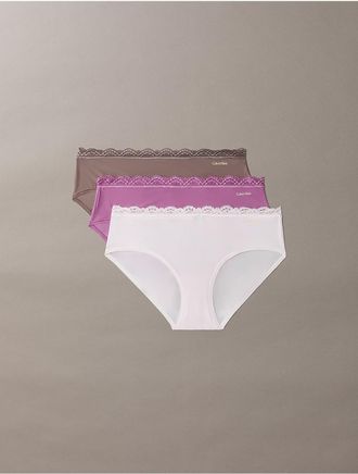 Calvin Klein Womens Microfiber Stretch with Lace 3-Pack Hipster - Multi - XL