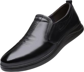 Generic Mens Loafers Shoes Genuine Leather Stitching Details Round Toe Breathable Lightweight Comfortable Slip Resistant Wedding Prom Slip-on(5.5 UK) Black