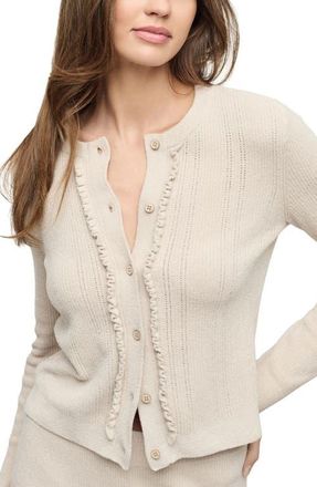 Barefoot Dreams CozyChic Ultra Lite Ruffle Front Pointelle Rib Cardigan in Stone at Nordstrom, Size X-Small