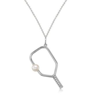 Allurez Cultured Pearl Ball & Pickleball Paddle Pendant Necklace 14K in White Gold at Nordstrom, Size 18