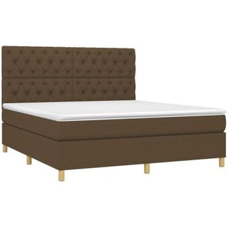 vidaXL Cama Box Spring Colch&oacute;n Luces Led Tela Marr&oacute;n Oscuro 160x200cm Vidaxl