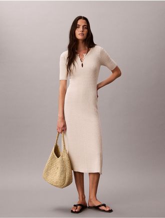 Calvin Klein Womens Cotton Rayon Stripe Midi Dress - Neutral - M