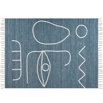 Beliani Beliani - Rectangular Boho Rug Indoor Outdoor Polyester Tassels Pattern 140 x 200 cm Blue Yavu