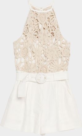 Ramy Brook Aubree Openwork Floral Belted Romper